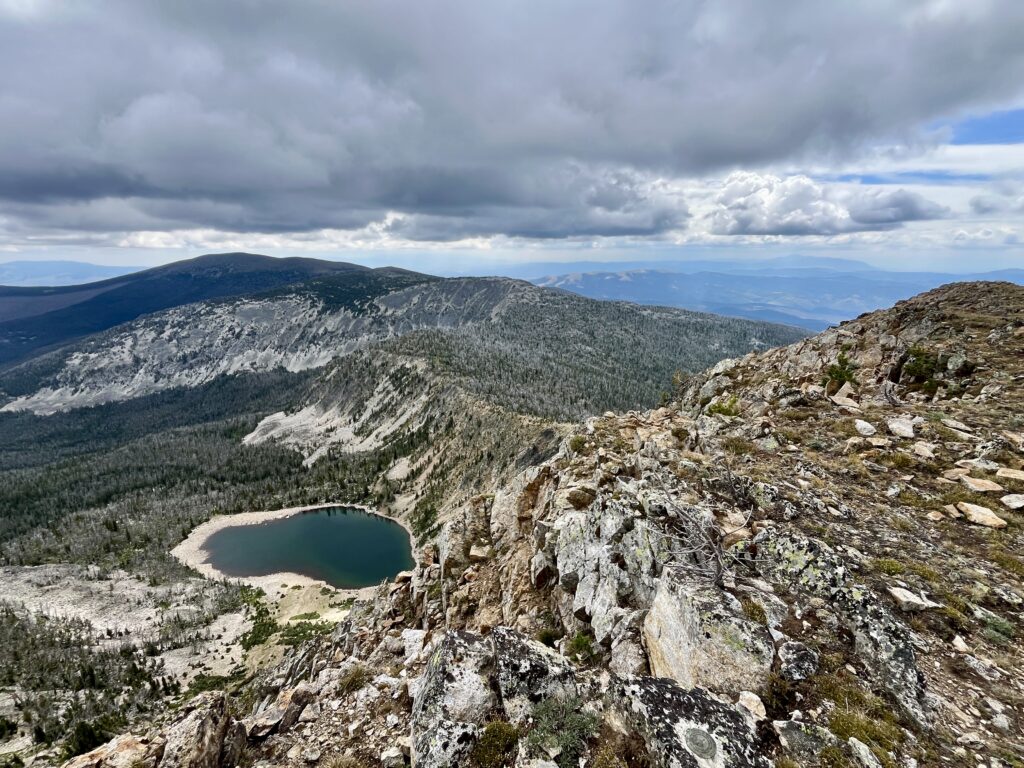 Looking east from Mount Baldy with Upper Baldy Lake (foreground) and Mount Edith (background).